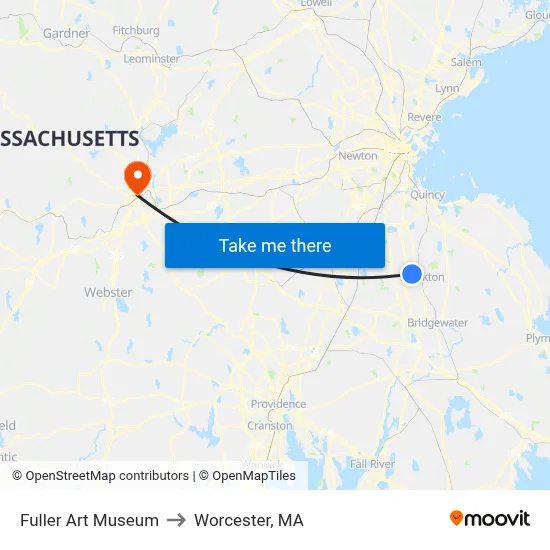 Fuller Art Museum to Worcester, MA map