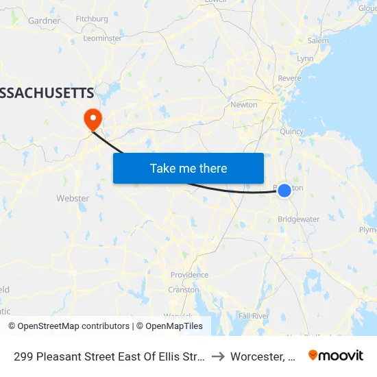 299 Pleasant Street East Of Ellis Street to Worcester, MA map