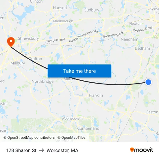 128 Sharon St to Worcester, MA map