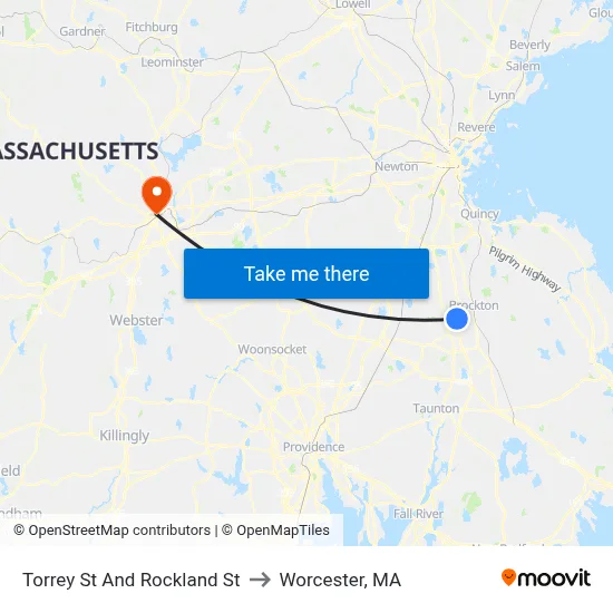 Torrey St And Rockland St to Worcester, MA map