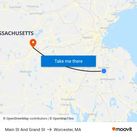 Main St And Grand St to Worcester, MA map