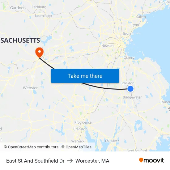 East St And Southfield Dr to Worcester, MA map