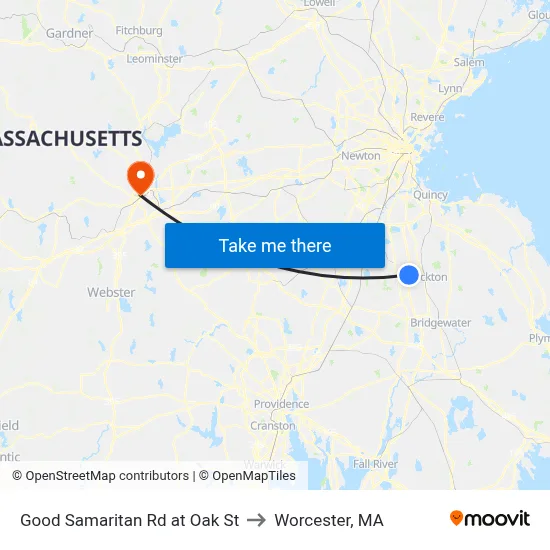Good Samaritan Rd at Oak St to Worcester, MA map