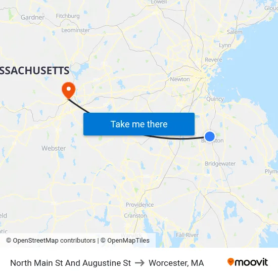North Main St And Augustine St to Worcester, MA map