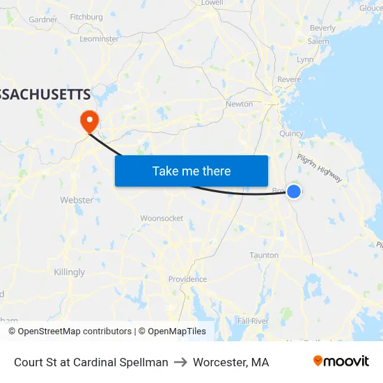 Court St at Cardinal Spellman to Worcester, MA map