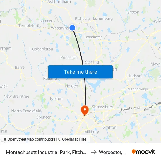 Montachusett Industrial Park, Fitchburg to Worcester, MA map