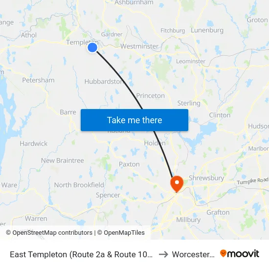 East Templeton (Route 2a & Route 101),Gardner to Worcester, MA map