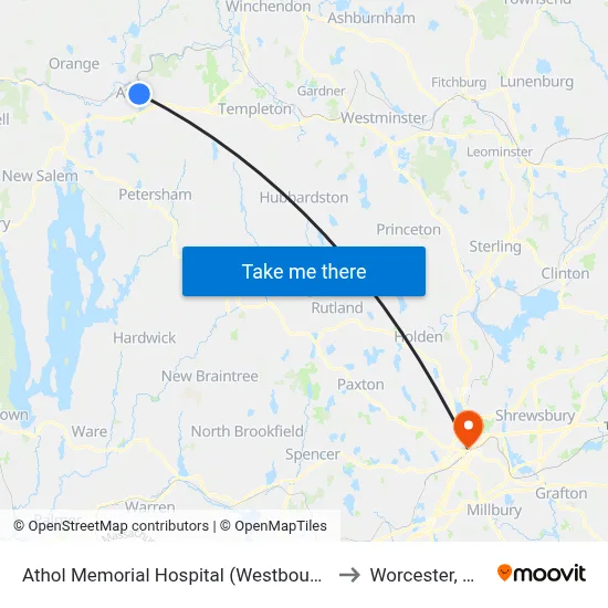 Athol Memorial Hospital (Westbound) to Worcester, MA map