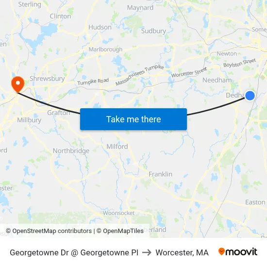 Georgetowne Dr @ Georgetowne Pl to Worcester, MA map