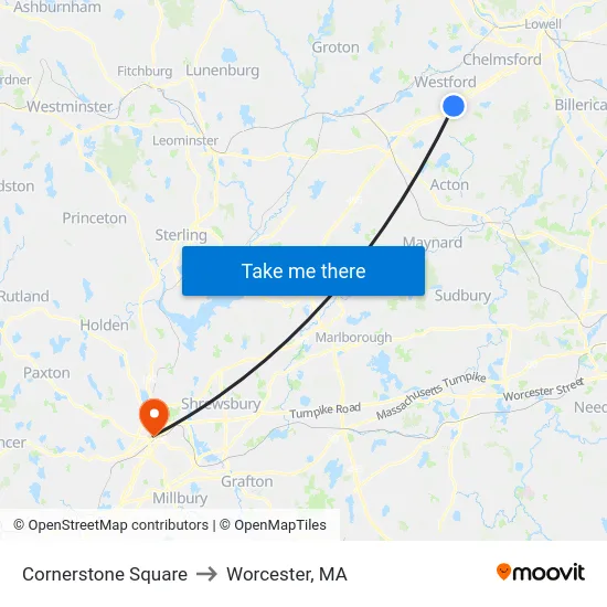 Cornerstone Square to Worcester, MA map