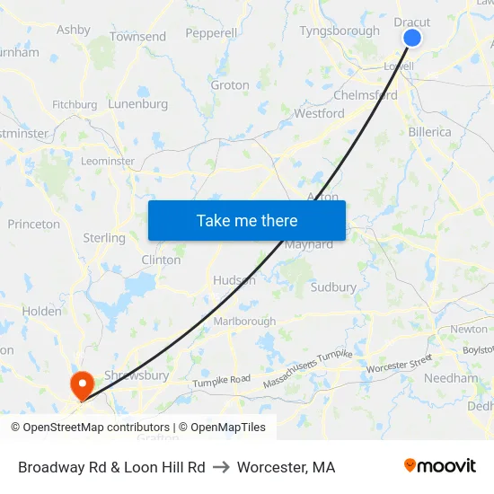 Broadway Rd & Loon Hill Rd to Worcester, MA map