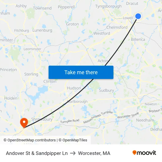 Andover St & Sandpipper Ln to Worcester, MA map