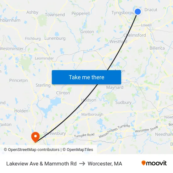 Lakeview Ave & Mammoth Rd to Worcester, MA map