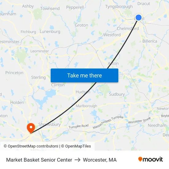 Market Basket Senior Center to Worcester, MA map