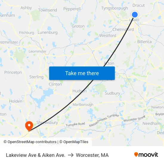 Lakeview Ave & Aiken Ave. to Worcester, MA map