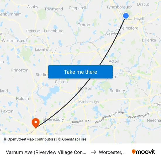 Varnum Ave (Riverview Village Condos) to Worcester, MA map