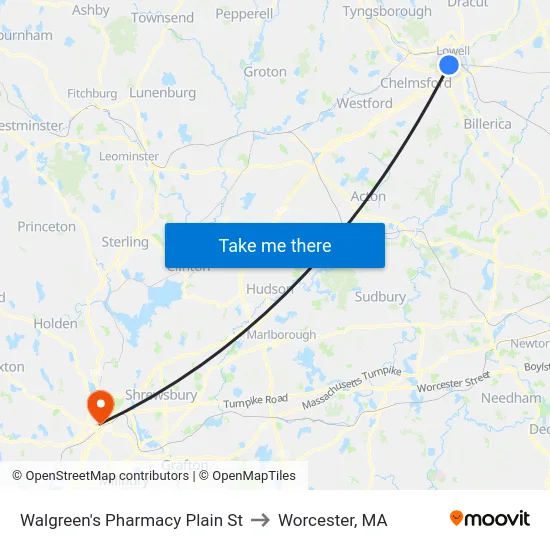 Walgreen's Pharmacy Plain St to Worcester, MA map