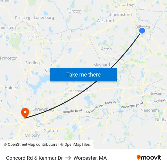 Concord Rd & Kenmar Dr to Worcester, MA map