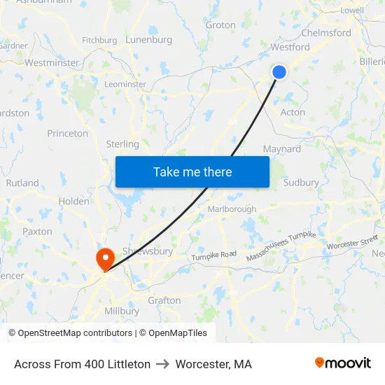 Across From 400 Littleton to Worcester, MA map