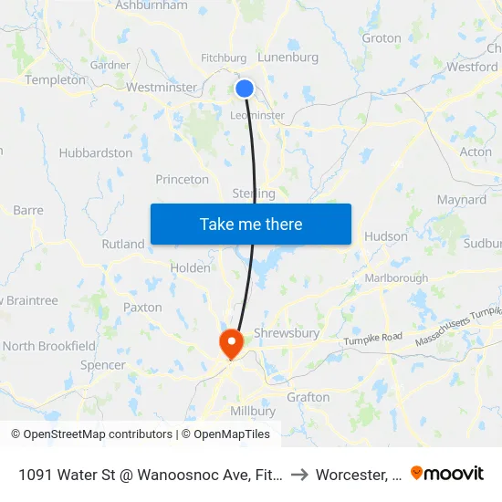 1091 Water St @ Wanoosnoc Ave, Fitchburg to Worcester, MA map
