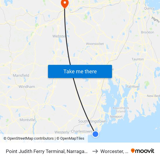 Point Judith Ferry Terminal, Narragansett, Ri to Worcester, MA map