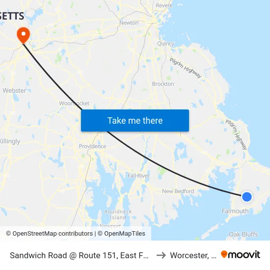Sandwich Road @ Route 151, East Falmouth to Worcester, MA map