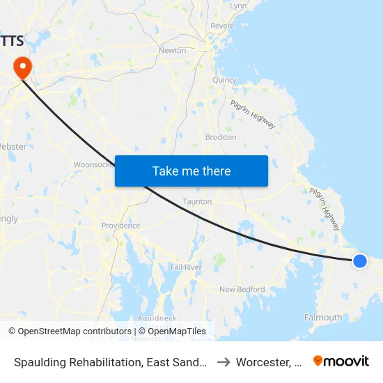 Spaulding Rehabilitation, East Sandwich to Worcester, MA map