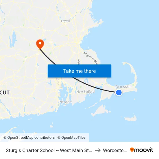 Sturgis Charter School -- West Main Street, Hyannis to Worcester, MA map