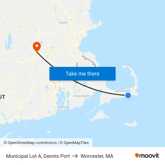 Municipal Lot A, Dennis Port to Worcester, MA map