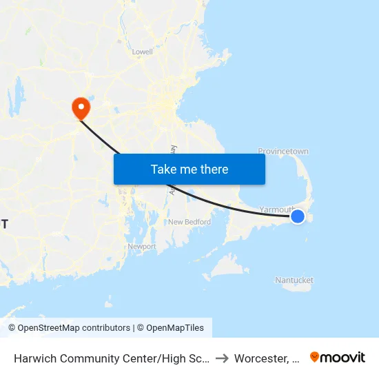 Harwich Community Center/High School to Worcester, MA map