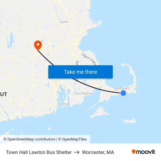 Town Hall Lawton Bus Shelter to Worcester, MA map