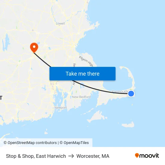 Stop & Shop, East Harwich to Worcester, MA map