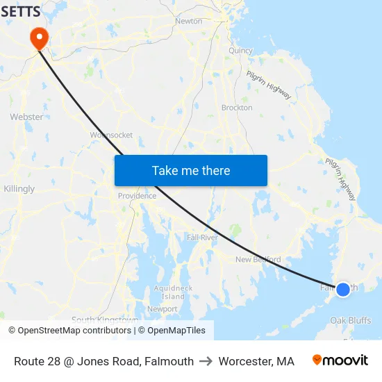 Route 28 @ Jones Road, Falmouth to Worcester, MA map