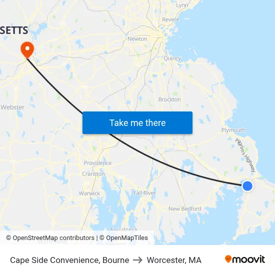 Cape Side Convenience, Bourne to Worcester, MA map