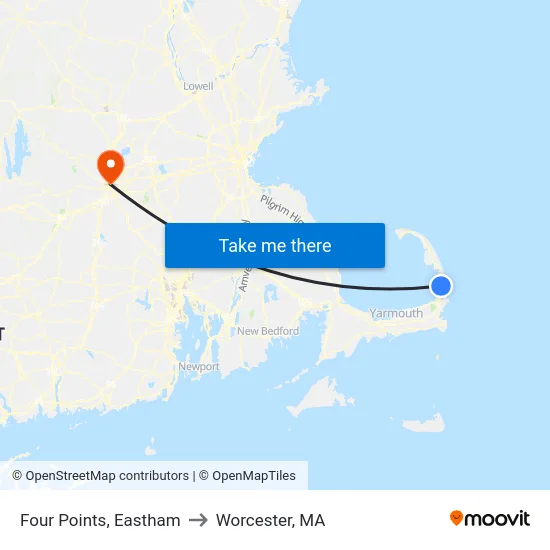 Four Points, Eastham to Worcester, MA map