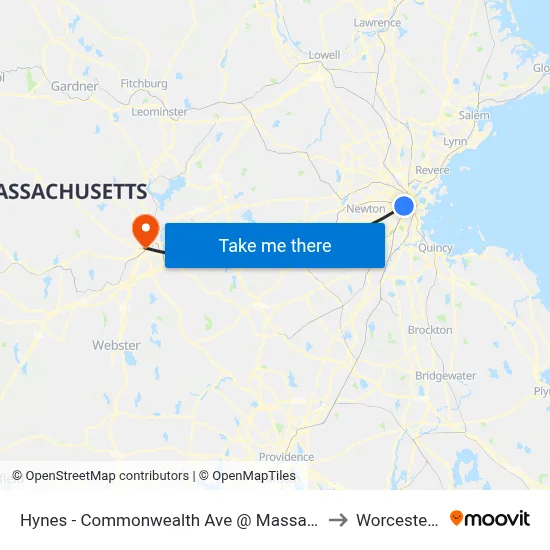 Hynes - Commonwealth Ave @ Massachusetts Ave to Worcester, MA map