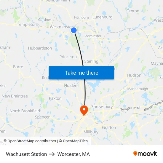 Wachusett Station to Worcester, MA map