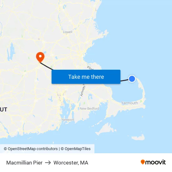 Macmillian Pier to Worcester, MA map