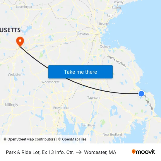 Park & Ride Lot, Ex 13 Info. Ctr. to Worcester, MA map