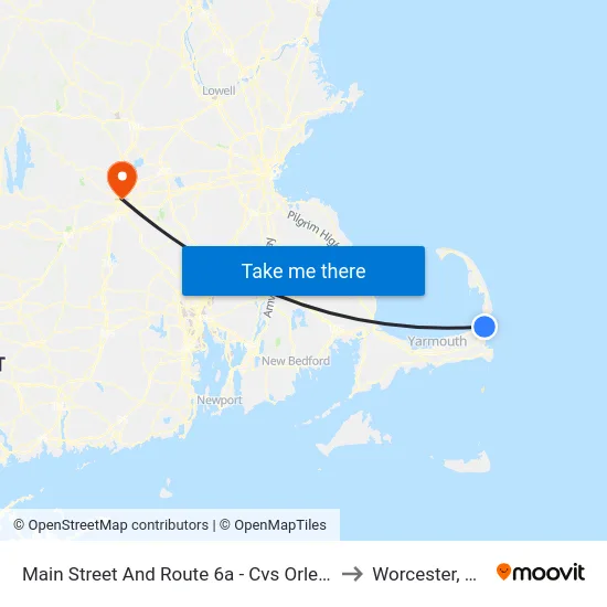 Main Street And Route 6a - Cvs Orleans to Worcester, MA map