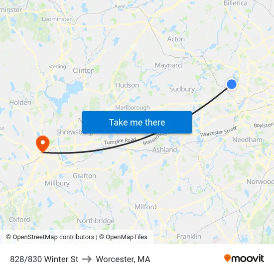 828/830 Winter St to Worcester, MA map