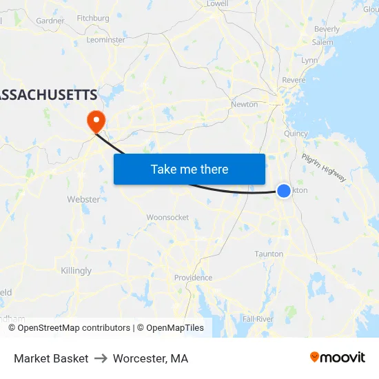 Market Basket to Worcester, MA map