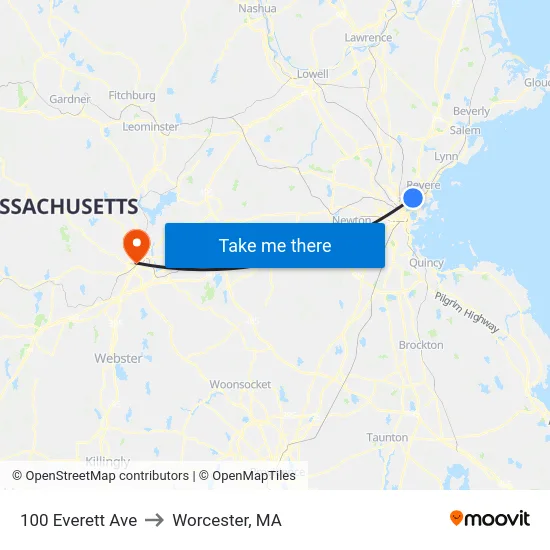 100 Everett Ave to Worcester, MA map