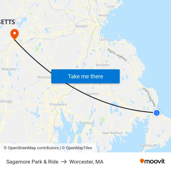 Sagamore Park & Ride to Worcester, MA map