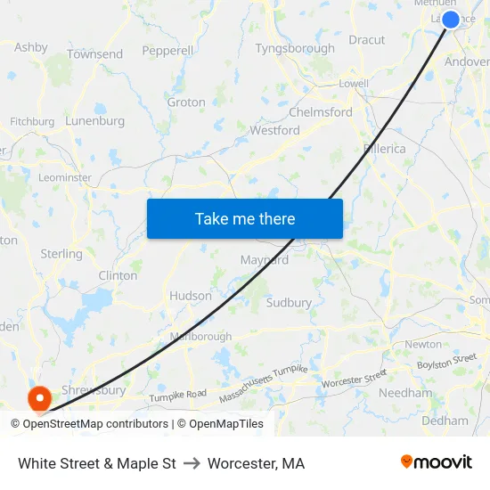 White Street & Maple St to Worcester, MA map