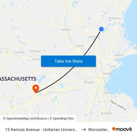 15 Kenoza Avenue - Unitarian Universalist Church to Worcester, MA map
