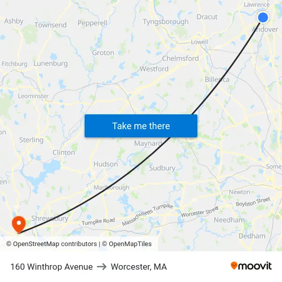 160 Winthrop Avenue to Worcester, MA map
