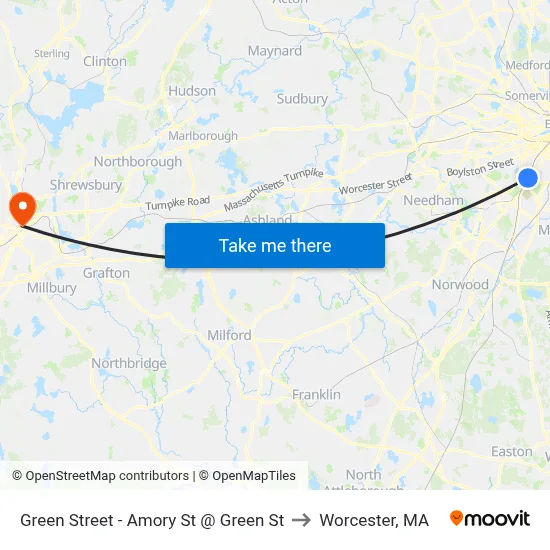 Green Street - Amory St @ Green St to Worcester, MA map