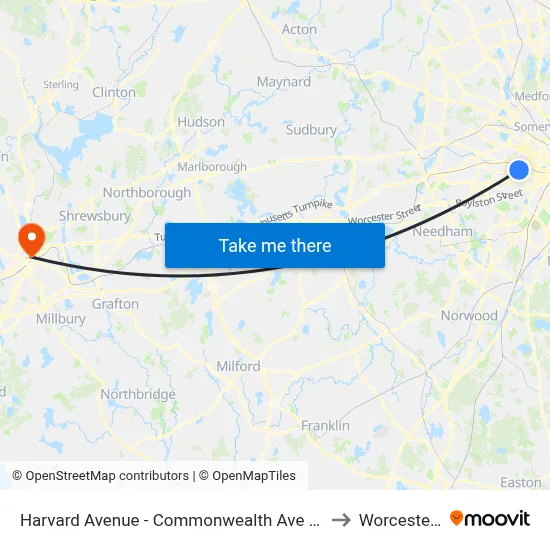 Harvard Avenue - Commonwealth Ave @ Harvard Ave to Worcester, MA map