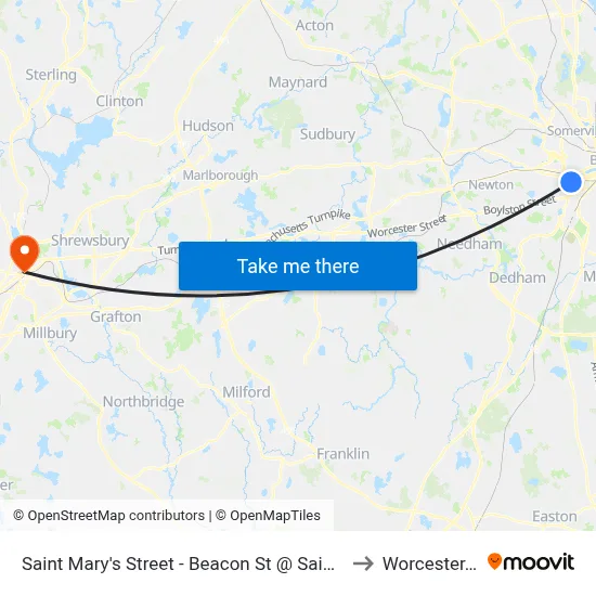 Saint Mary's Street - Beacon St @ Saint Mary's St to Worcester, MA map